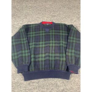Vintage Mark Alexander Sweater Mens Large Green Plaid Pullover Heavy Knit 90s